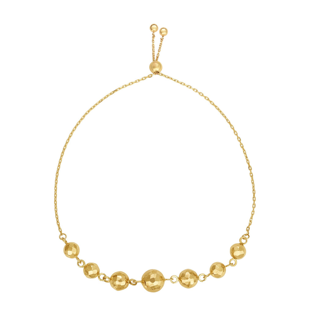 14k Yellow Gold Shiny And Diamond-Cut Center Bead Element Adjustable Bracelet - JewelStop1