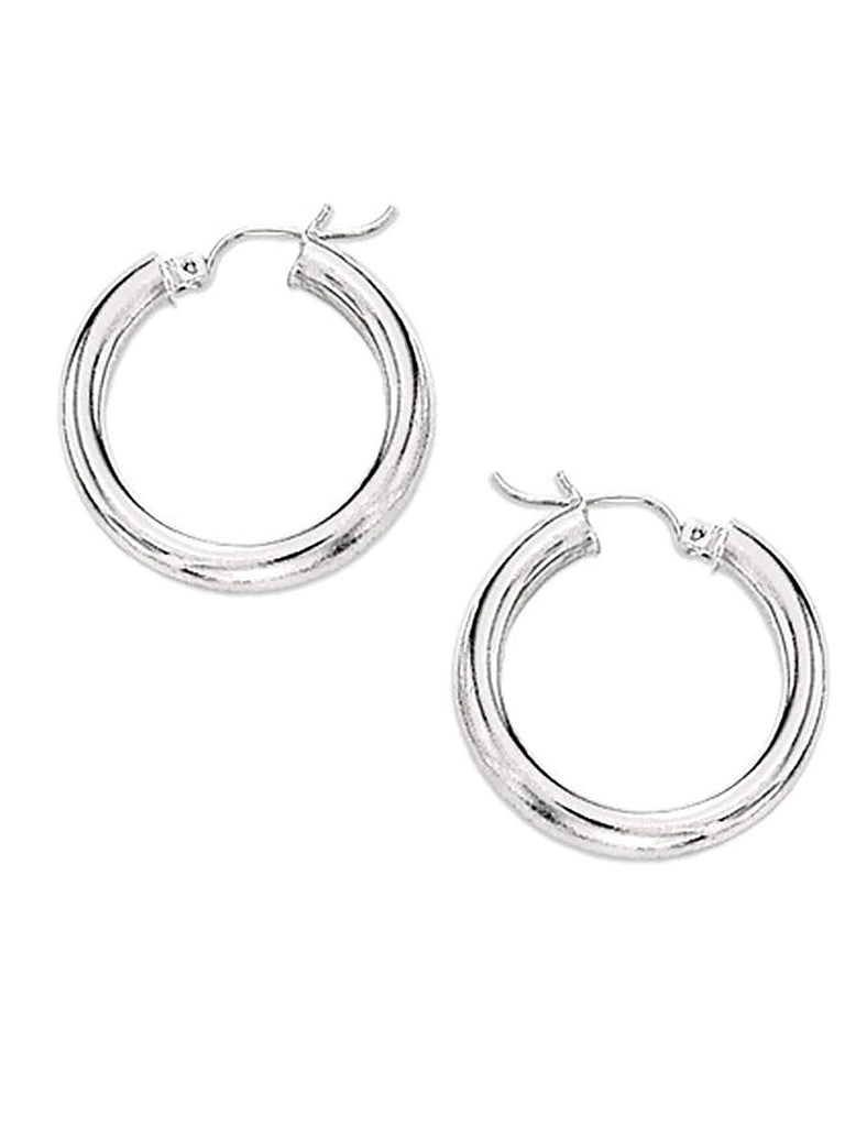 14k White Gold Hoop Earrings - 4x25mm, (3/16" x 1") - JewelStop1
