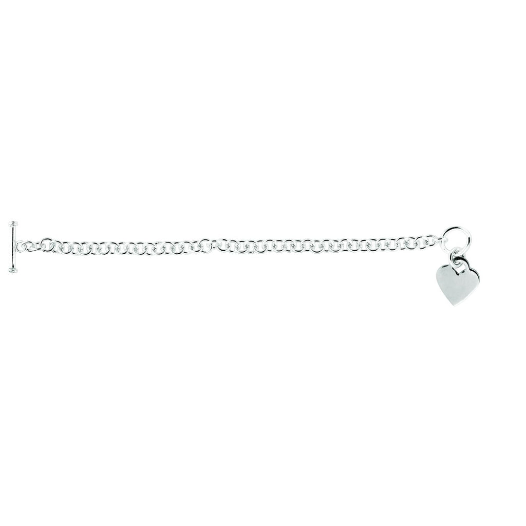 925 Sterling Silver Charm w/Heart Toggle Bracelet 8" - JewelStop1