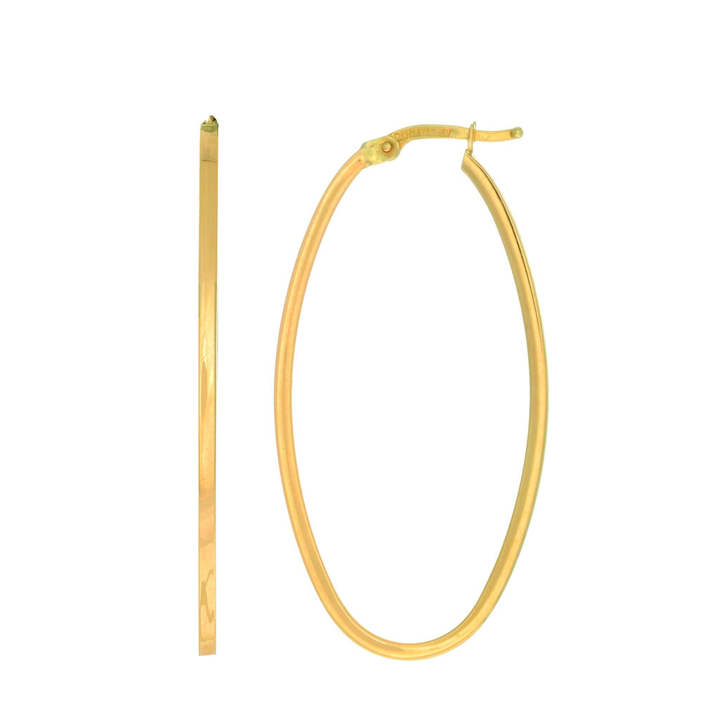 14k Shiny Yellow Gold Fancy Oval Hoop Earrings - 50 X 25mm - JewelStop1