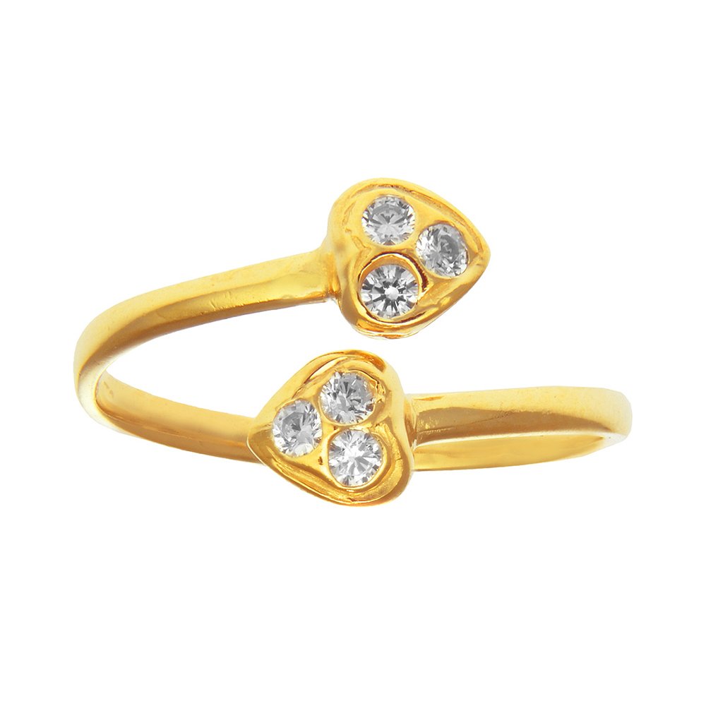 14k White Or Yellow Gold CZ Heart Toe Ring Adjustable - JewelStop1