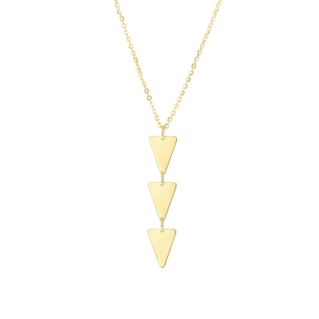 14k Yellow Gold 7.4-1.2mm Shiny 3 Hanging Triangle Pendant Necklace - 18" - JewelStop1