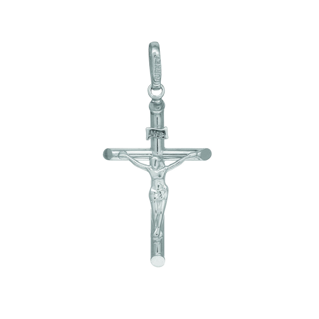 14k White Gold INRI Crucifix Cross Charm Pendant - JewelStop1