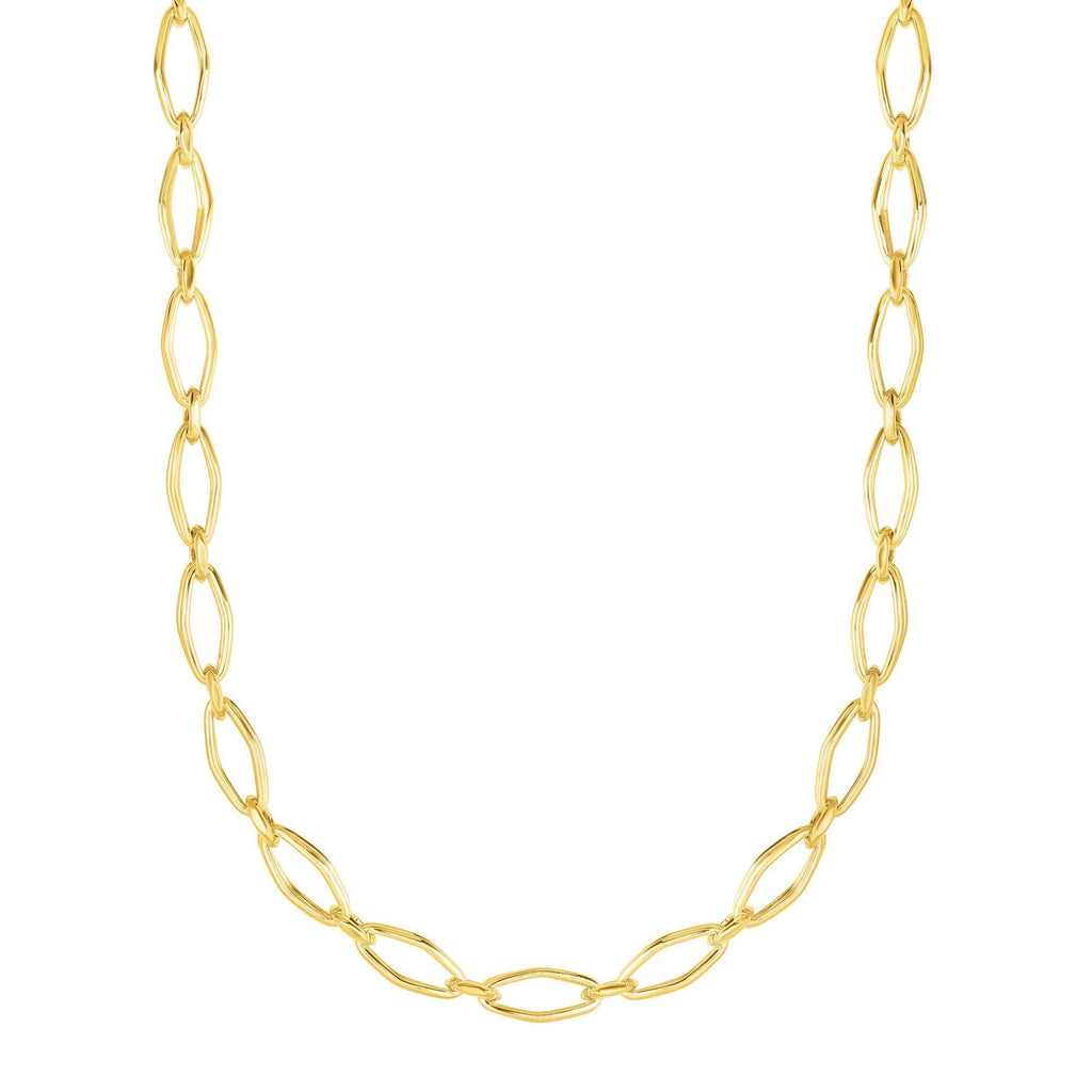 14K Gold Yellow Finish 7mm Shiny Marquise Fancy Link Necklace, Lobster Clasp - JewelStop1