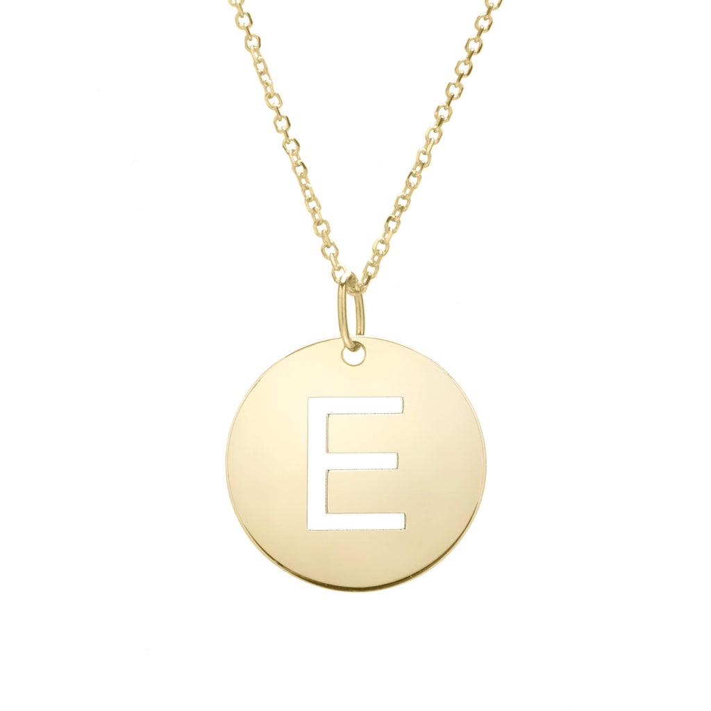 14k Yellow Gold 15mm Initial-E Pendant, 18" 0.8mm Extendable Classic Cable Chain - JewelStop1