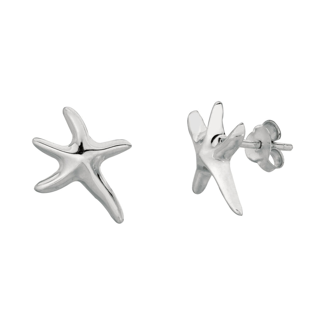 925 Sterling Silver 11x13mm Silver Shiny Starfish Post Earrings - JewelStop1