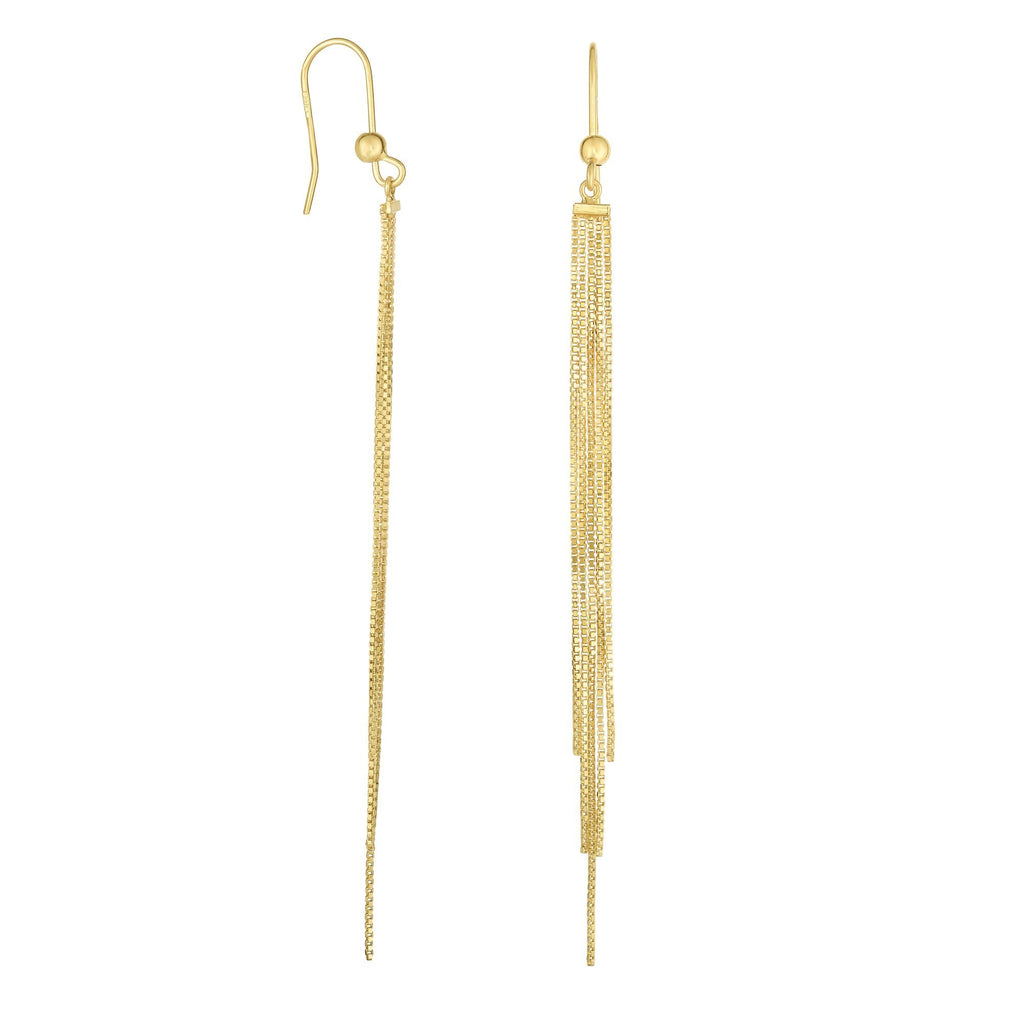 14k Yellow Gold Shiny 5 Stranded Box Chain Tassel Oblong Drop Earrings - JewelStop1