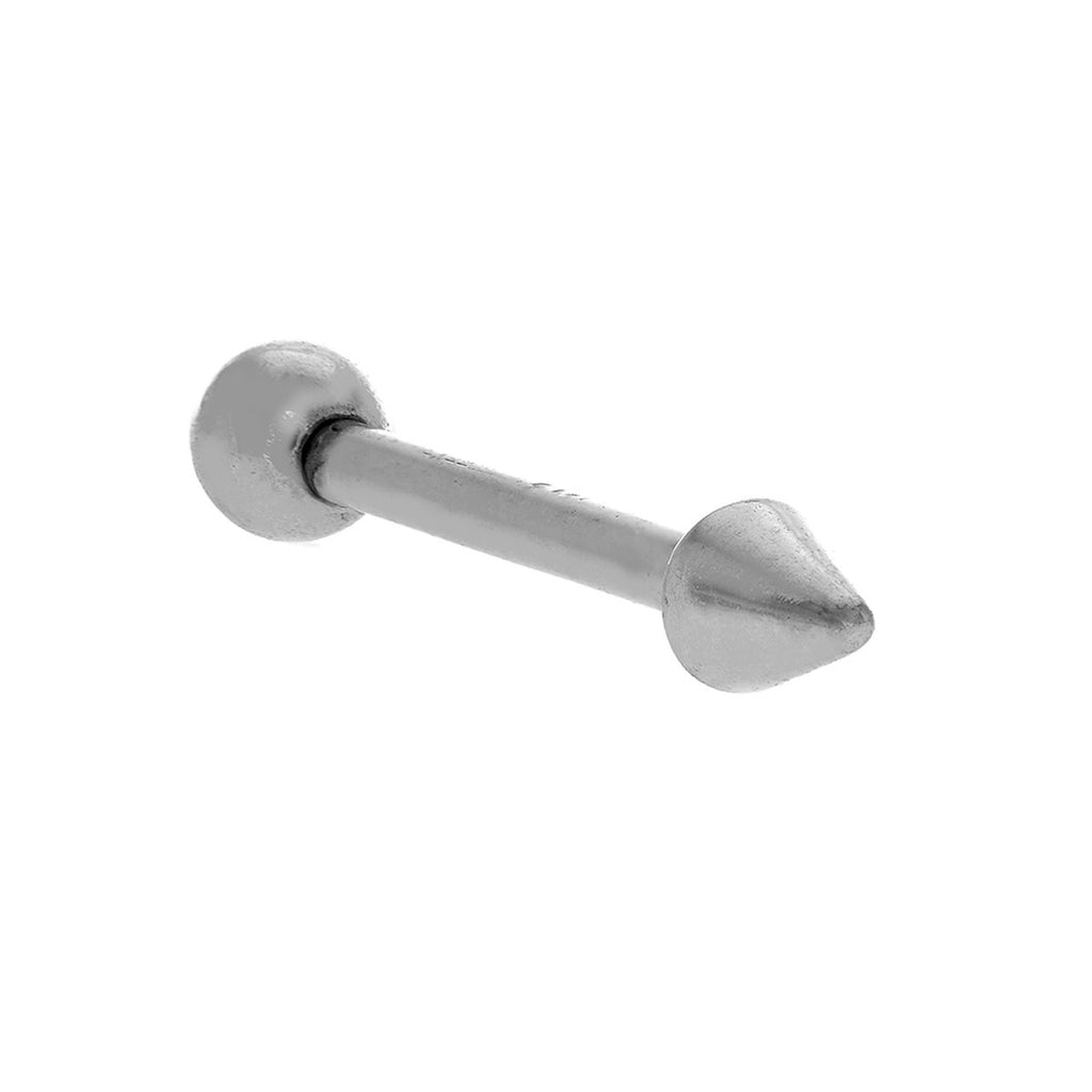 14k Solid White Gold Straight Cone Ball Eyebrow Ring 16 Gauge Nickel Free - JewelStop1