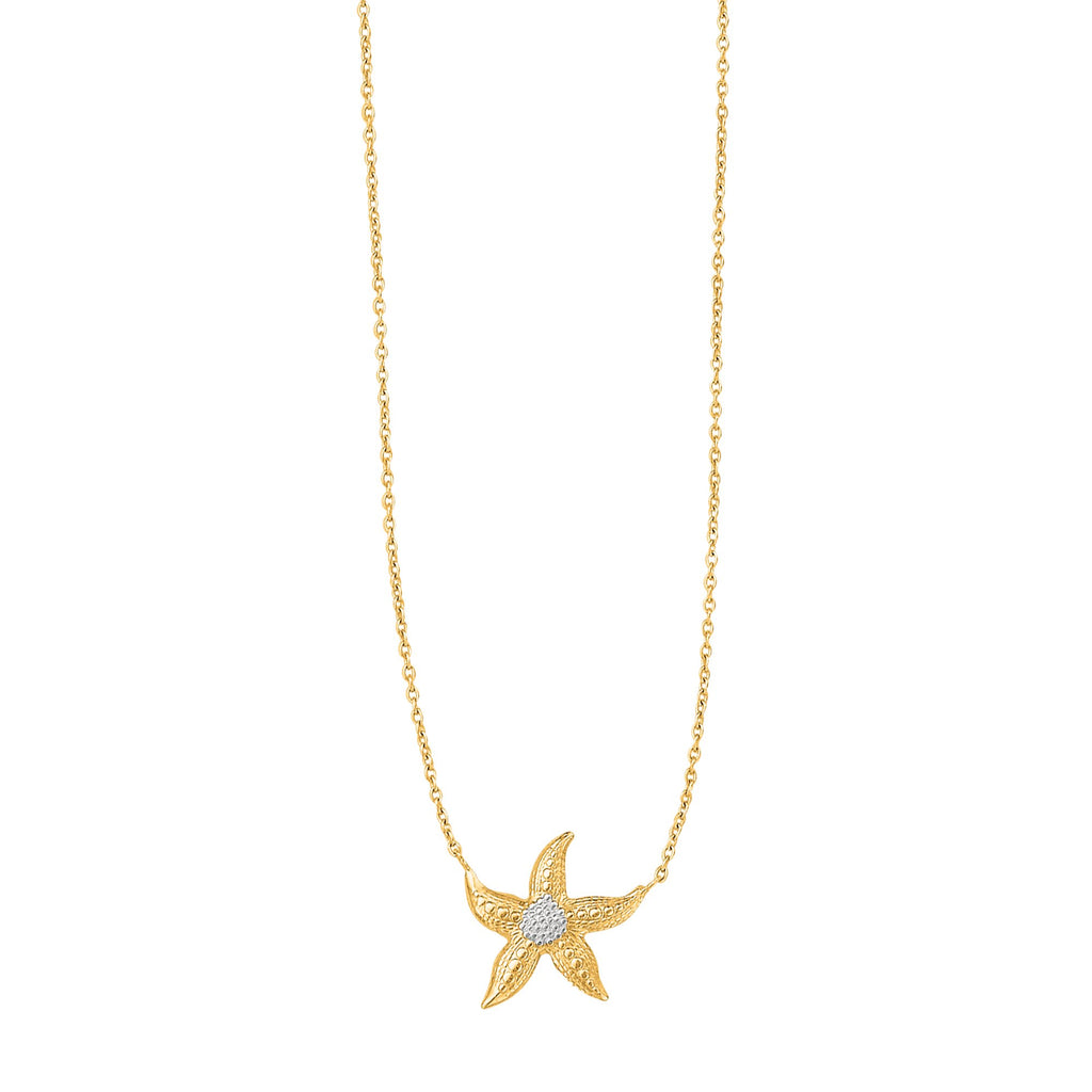 14K Yellow White Gold Starfish Shiny Cable Chain Necklace 18" Lobster Clasp - JewelStop1