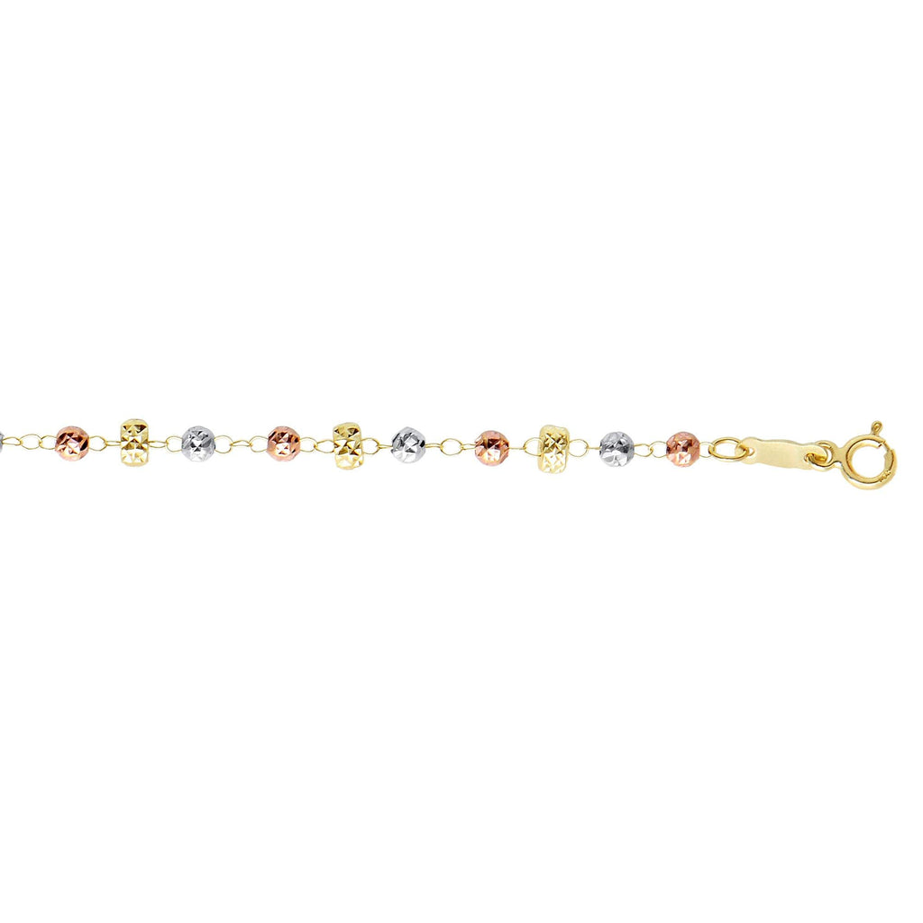 14K Tri-Color Gold Star Diamond-Cut 3 mm Bead Necklace, Spring Ring Clasp - JewelStop1