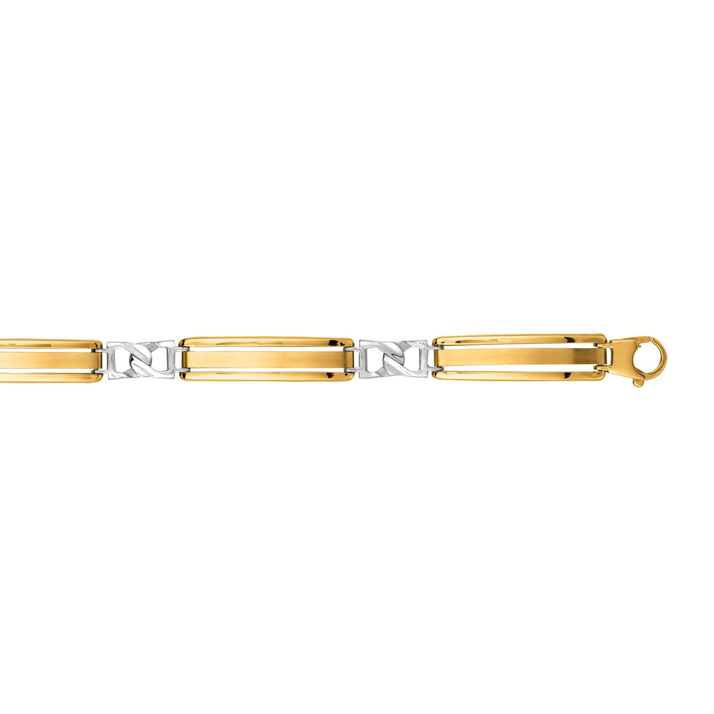 14K Two Tone Gold Shiny Two Tone Men's Fancy Bracelet 8.25" w/ Lobster Clasp - JewelStop1
