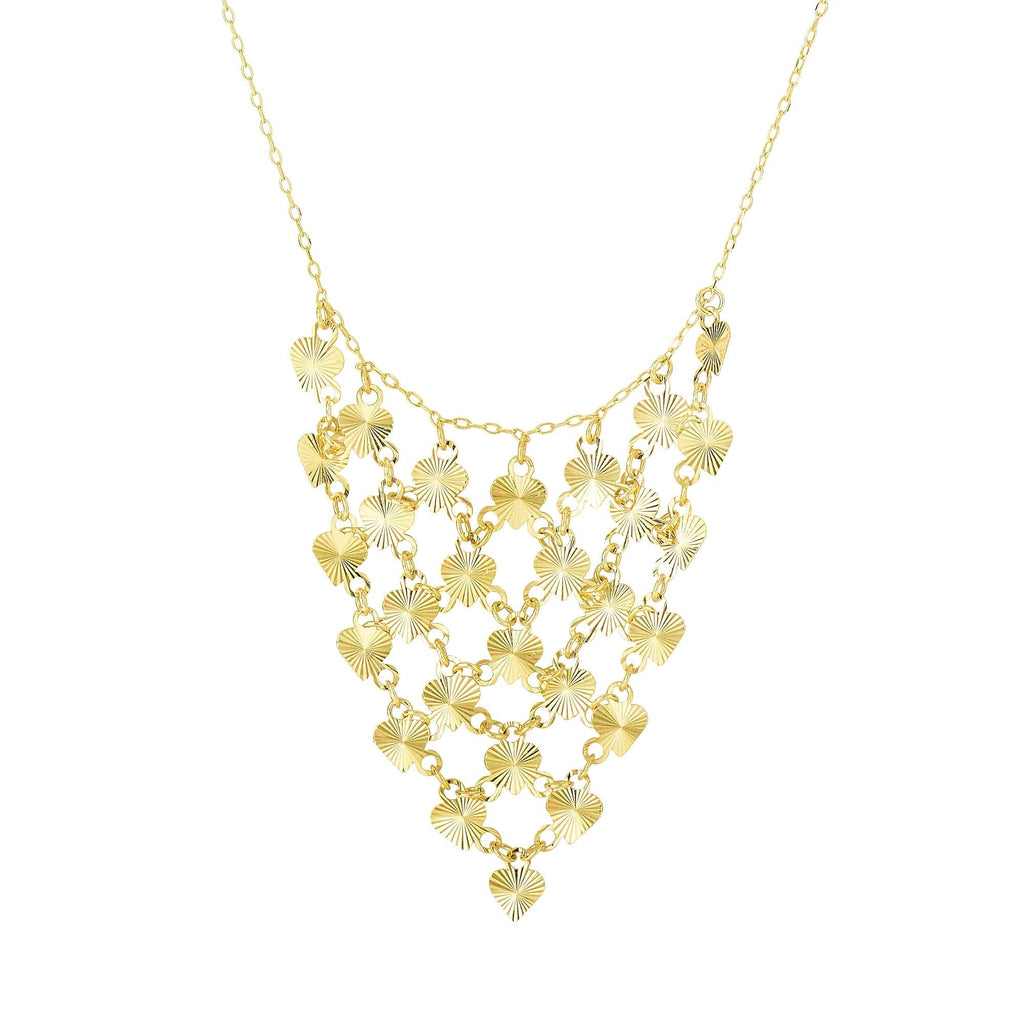14K Yellow Gold 0.88mm Diamond-Cut Hearts Triangle Shape Drop Necklace 17" - JewelStop1