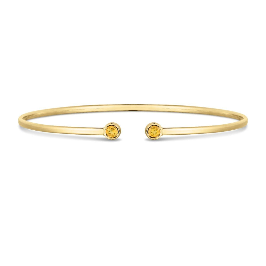 JewelStop 14K Yellow Gold 3mm Round Citrine Open Cuff Bangle with Polished Finish - 3.2gr
