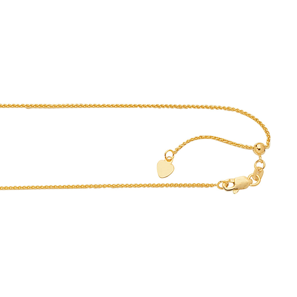 14k Yellow Gold 1 mm Adjustable Spiga Wheat Chain 30" w/Lobster Claw Clasp - JewelStop1