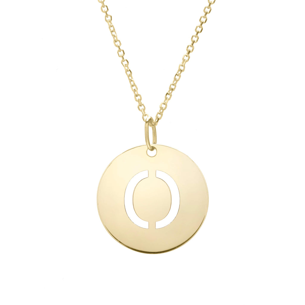 14k Yellow Gold 15mm Initial-O Pendant, 18" 0.8mm Extendable Classic Cable Chain - JewelStop1