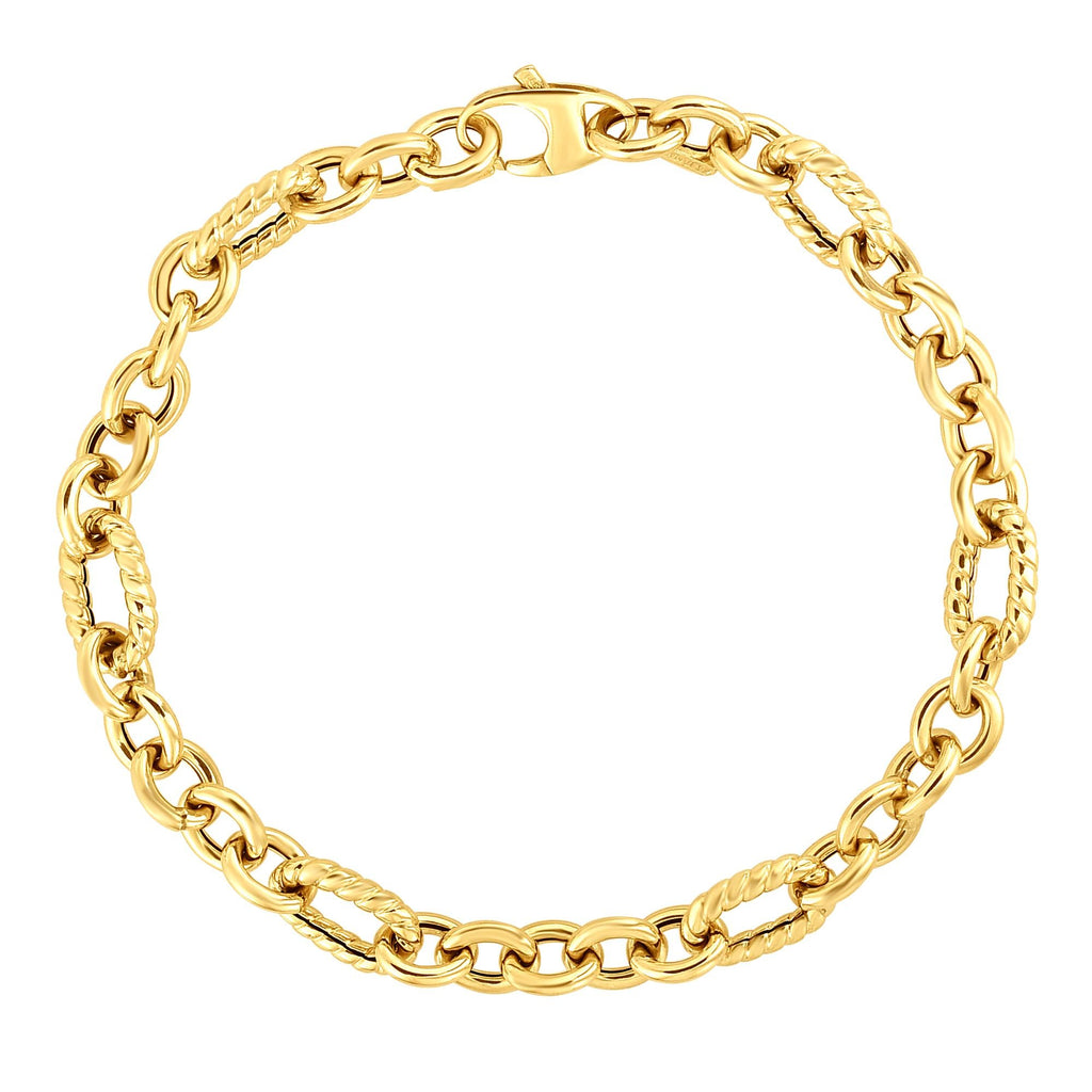 14K Gold Yellow Finish 6.6mm Textured Oval Fancy Bracelet - 7.5" - JewelStop1