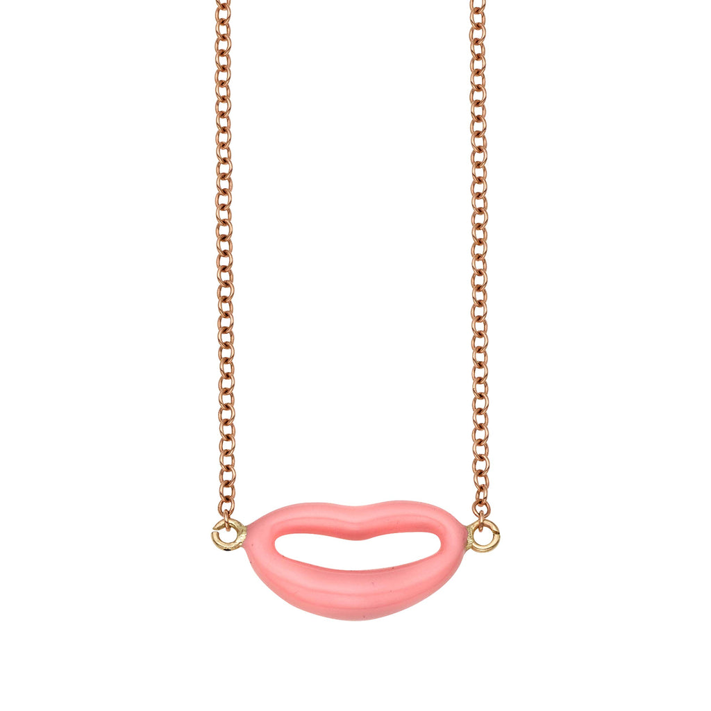 14k Rose Gold Lip Necklace with 1.25" Extension with Lobster Clasp 18" - JewelStop1