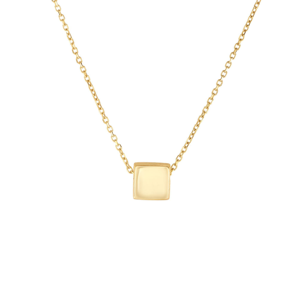 14k Yellow Gold Diamond-Cut Shiny Satin Square Shape Pendant Necklace - 18 - JewelStop1