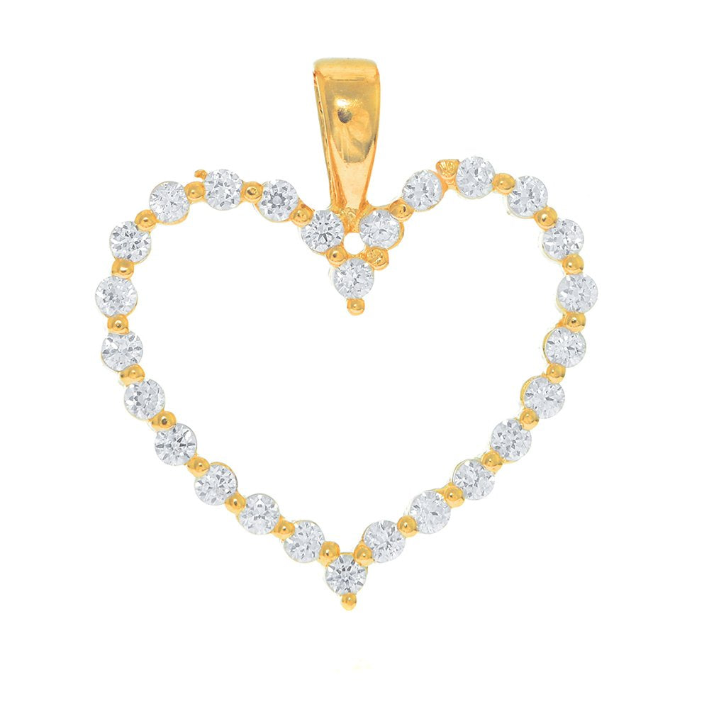 14K Solid Yellow Gold Open Love Heart Round Brilliant Cut CZ Large Pendant Charm - JewelStop1