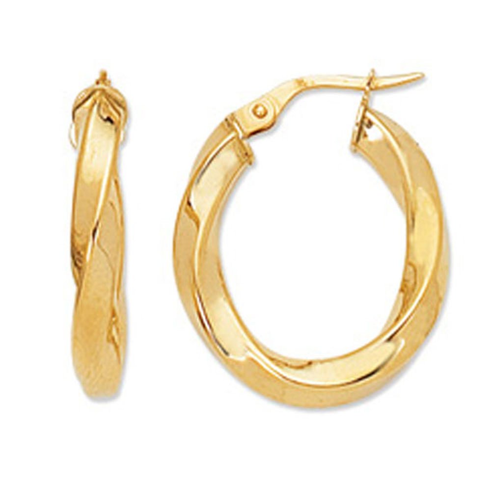 14k Yellow Gold 20mm X 3mm Twisted Oval Hoop Earrings - JewelStop1