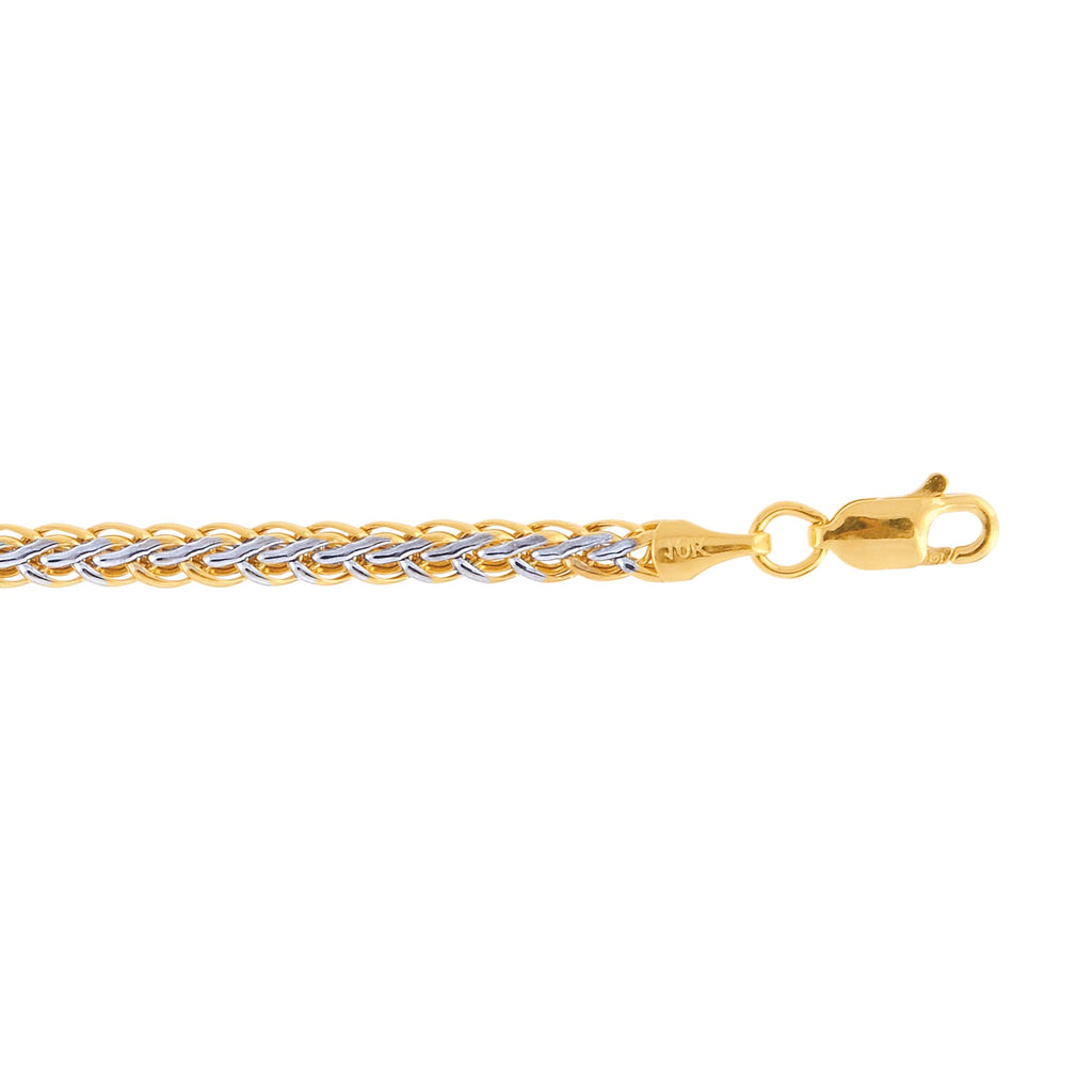 10K Yellow White Gold Flat Spiga Wheat 4.3mm Chain Fancy Bracelet with Lobster 7" - JewelStop1