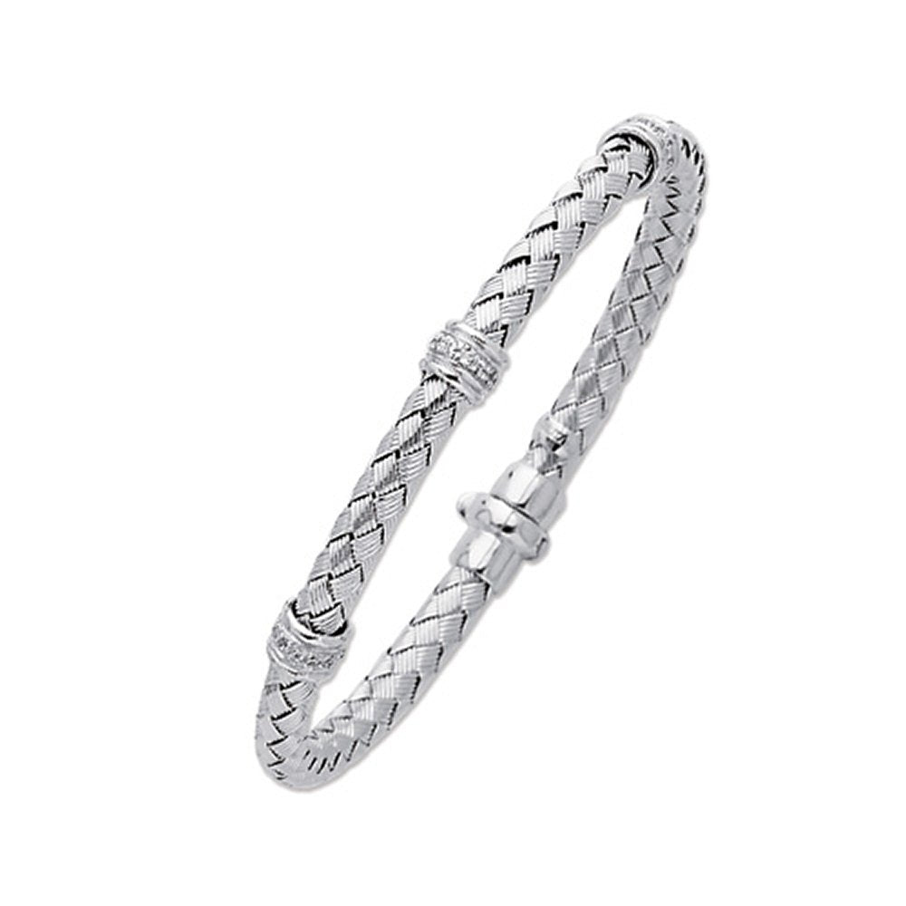 14K White Gold 0.24 ctw. Diamond Basket Weave Bangle 7.25" - JewelStop1