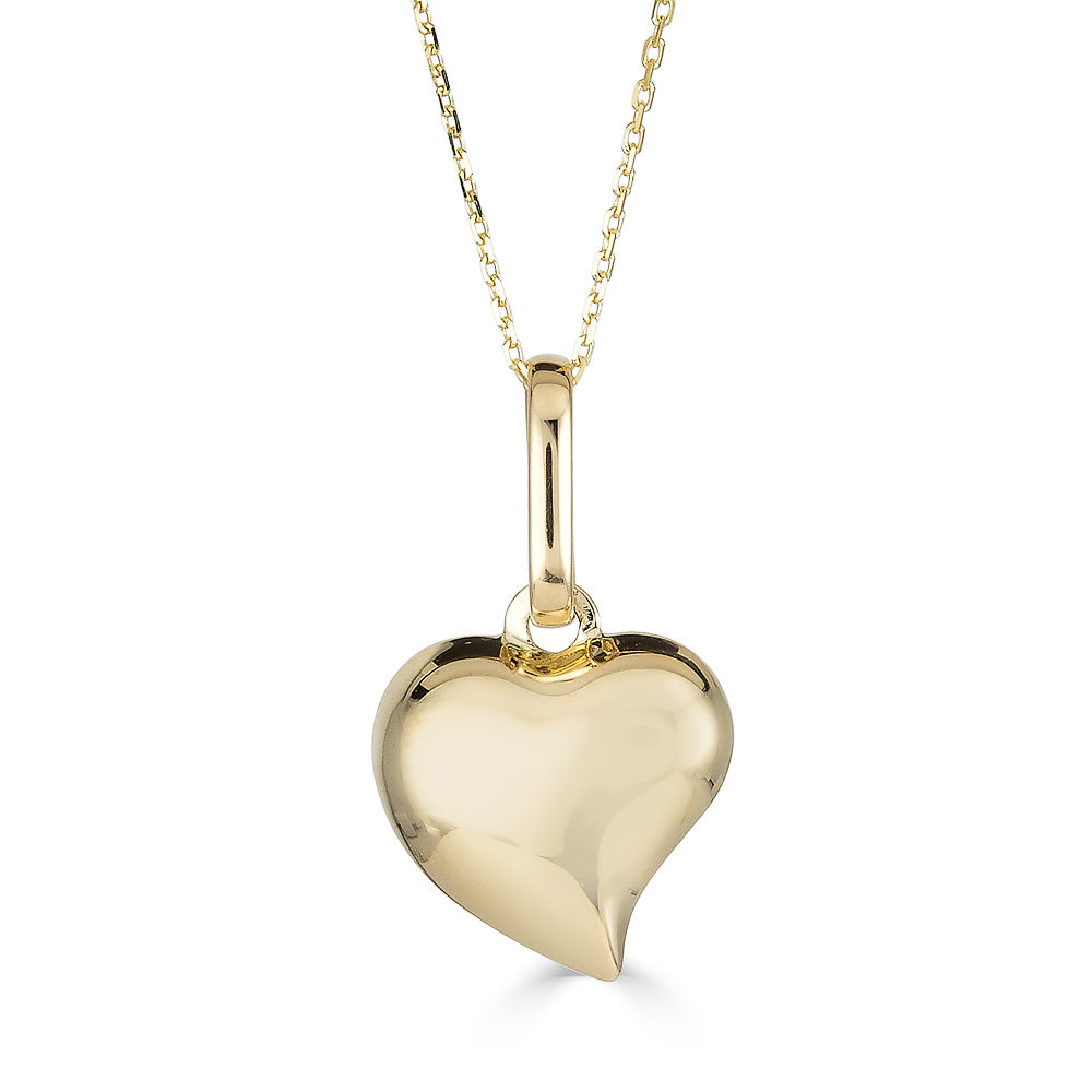 14K Yellow Gold Shiny Puffed Heart Pendant Necklace with 18" Chain - JewelStop1