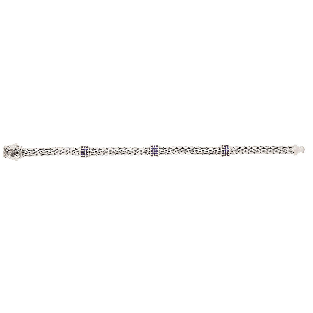 Designer Sterling Silver Blue Sapphire Weave Bracelet - 7.25" - JewelStop1