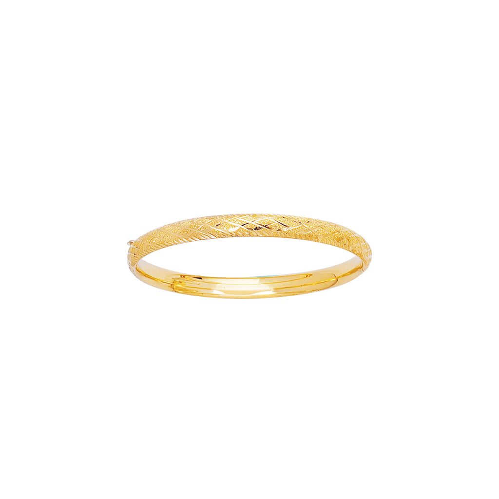 14k Yellow Gold 5mm Engraved Bangle Bracelet 5.5" - JewelStop1