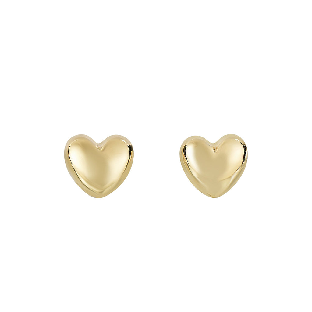 14K Yellow Gold Shiny Puffed Heart Post Earrings - 7 x 7 mm - JewelStop1