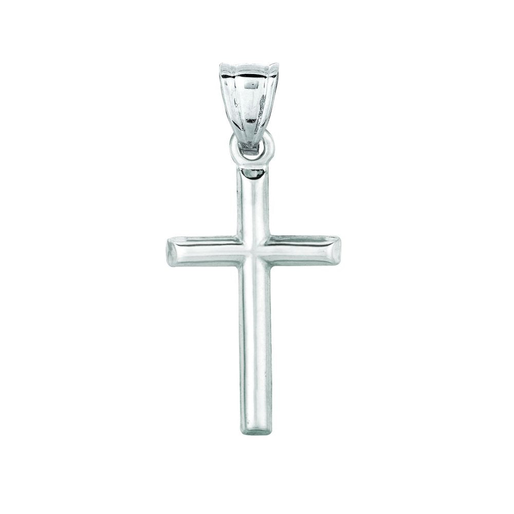 14k White Gold High Polished Semi-Solid Cross Pendant New - JewelStop1