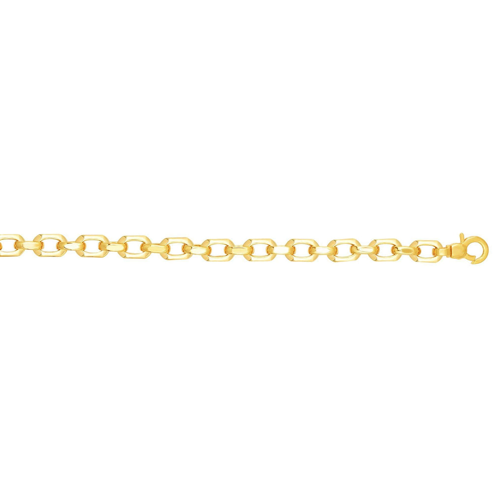 14K Gold Yellow 6.8mm Shiny Oval Fancy Link Bracelet, Lobster Clasp - JewelStop1