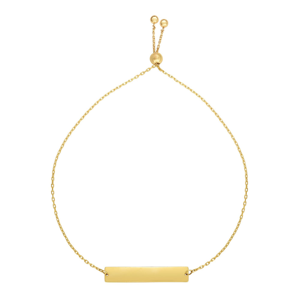 14k Yellow Gold Shiny Center Bar Element Adjustable Bracelet, Draw String Clasp - JewelStop1