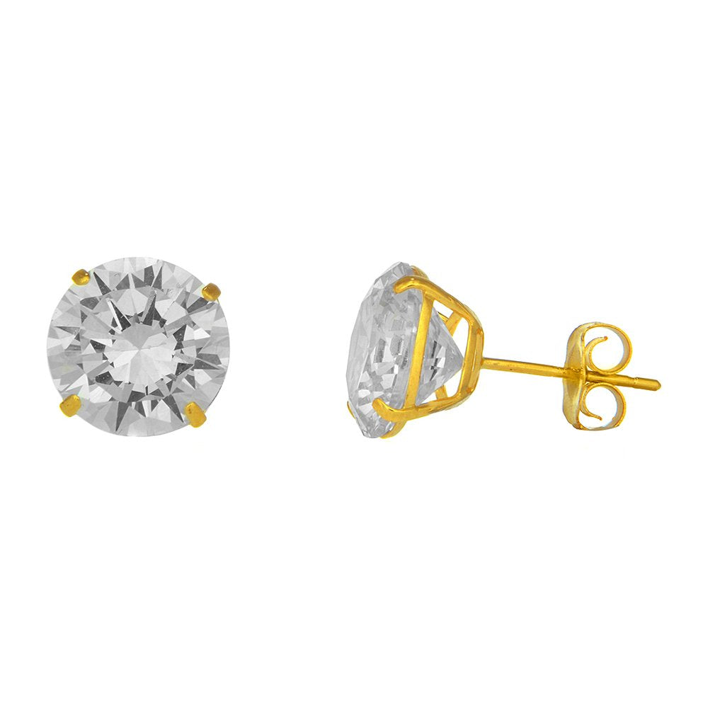 14k Solid Yellow Gold CZ Basket Setting Stud Earrings 3 4 5 6 7 8 9 w/Push Backs - JewelStop1
