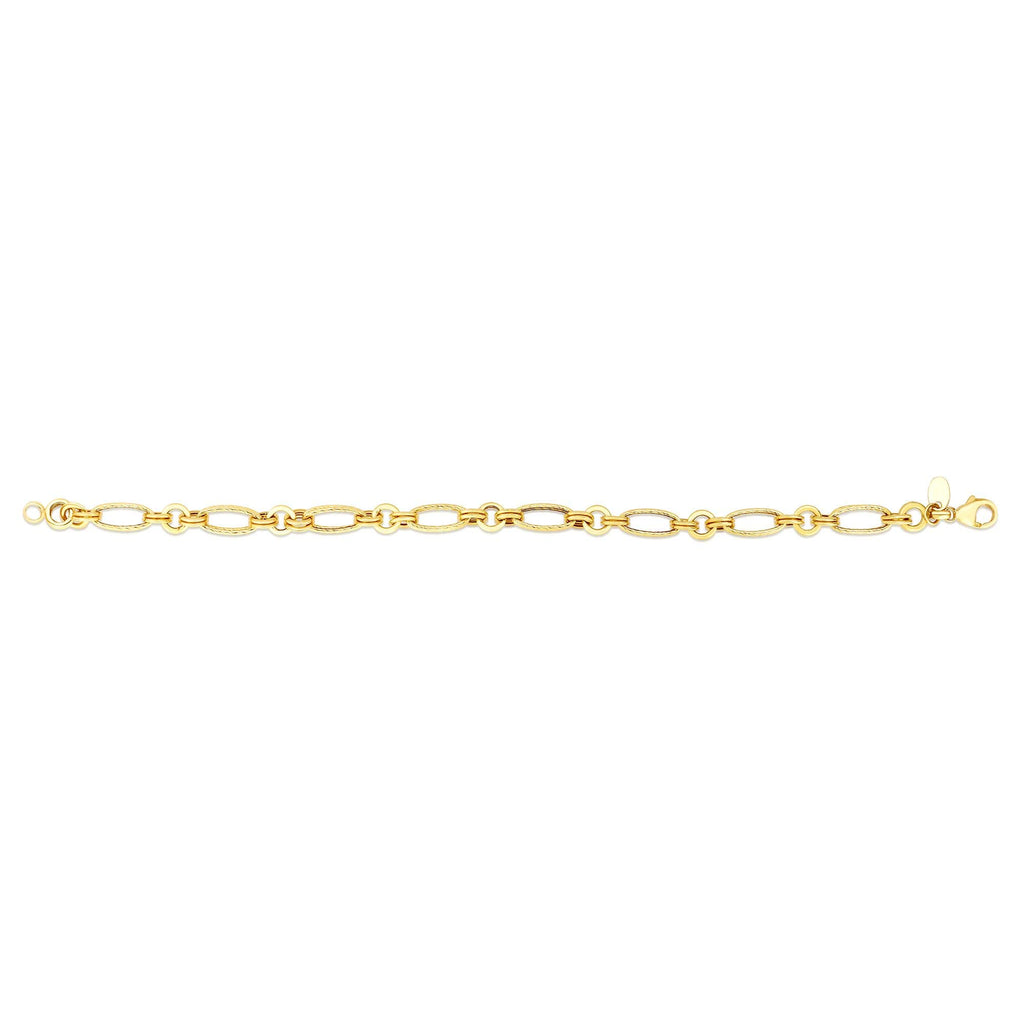 14K Gold Yellow Open Link Bracelet, Lobster Clasp - JewelStop1