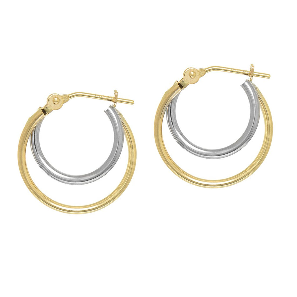 14k Two-Tone Gold Double Tube Hoop Earrings - JewelStop1