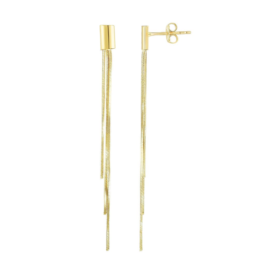 14K Yellow Gold 60x4mm Shiny+Diamond-Cut Drop Fancy Earrings, Push Back Clasp - JewelStop1