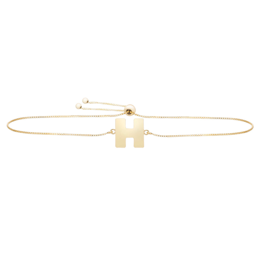 14k Yellow Gold 9.7x9.5mm Adjustable Initial-H Bracelet, Draw String Clasp 9.25" - JewelStop1