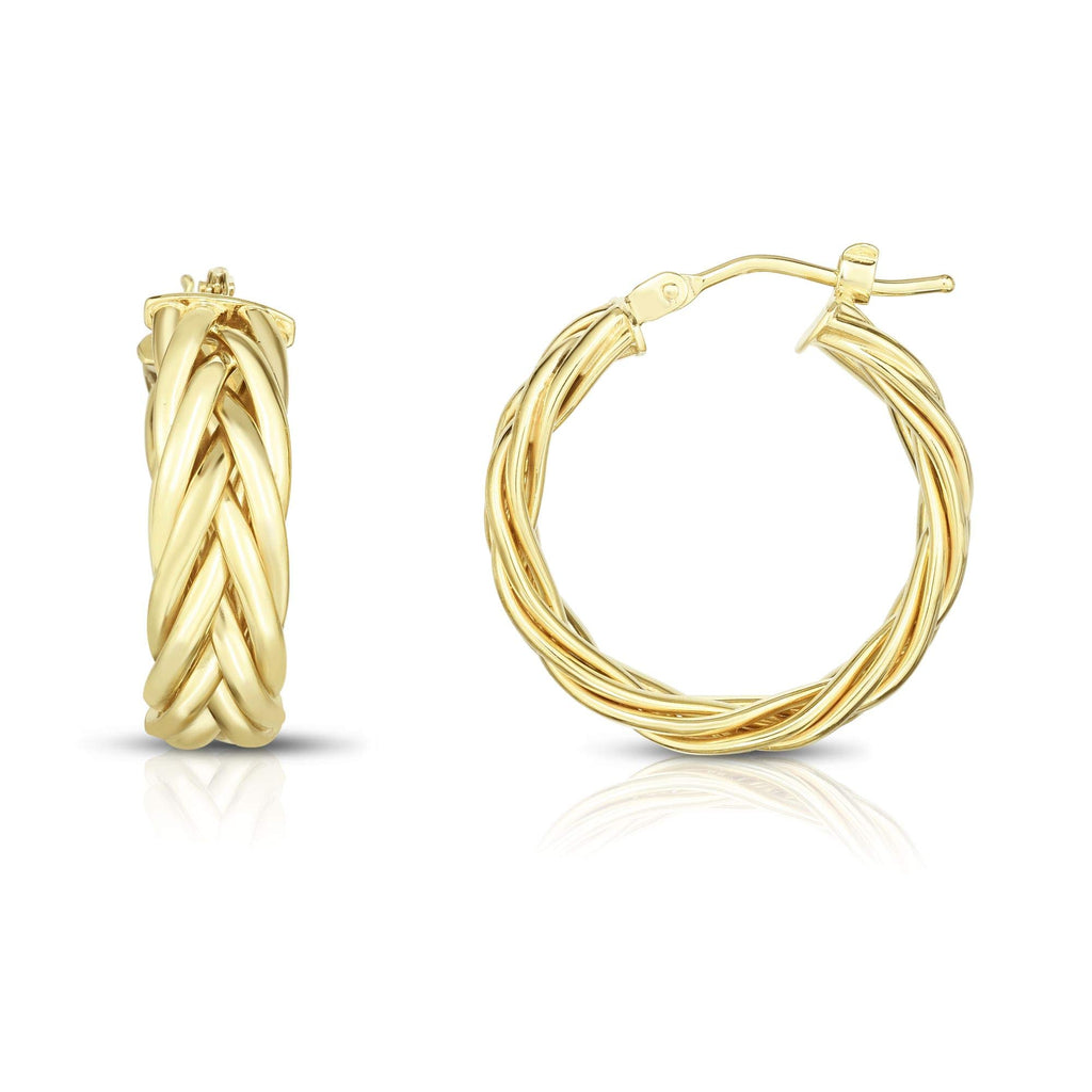 14K Yellow Gold Finish 5.7x15mm Shiny Round Hoop Fancy Earrings, Hinged Clasp - JewelStop1