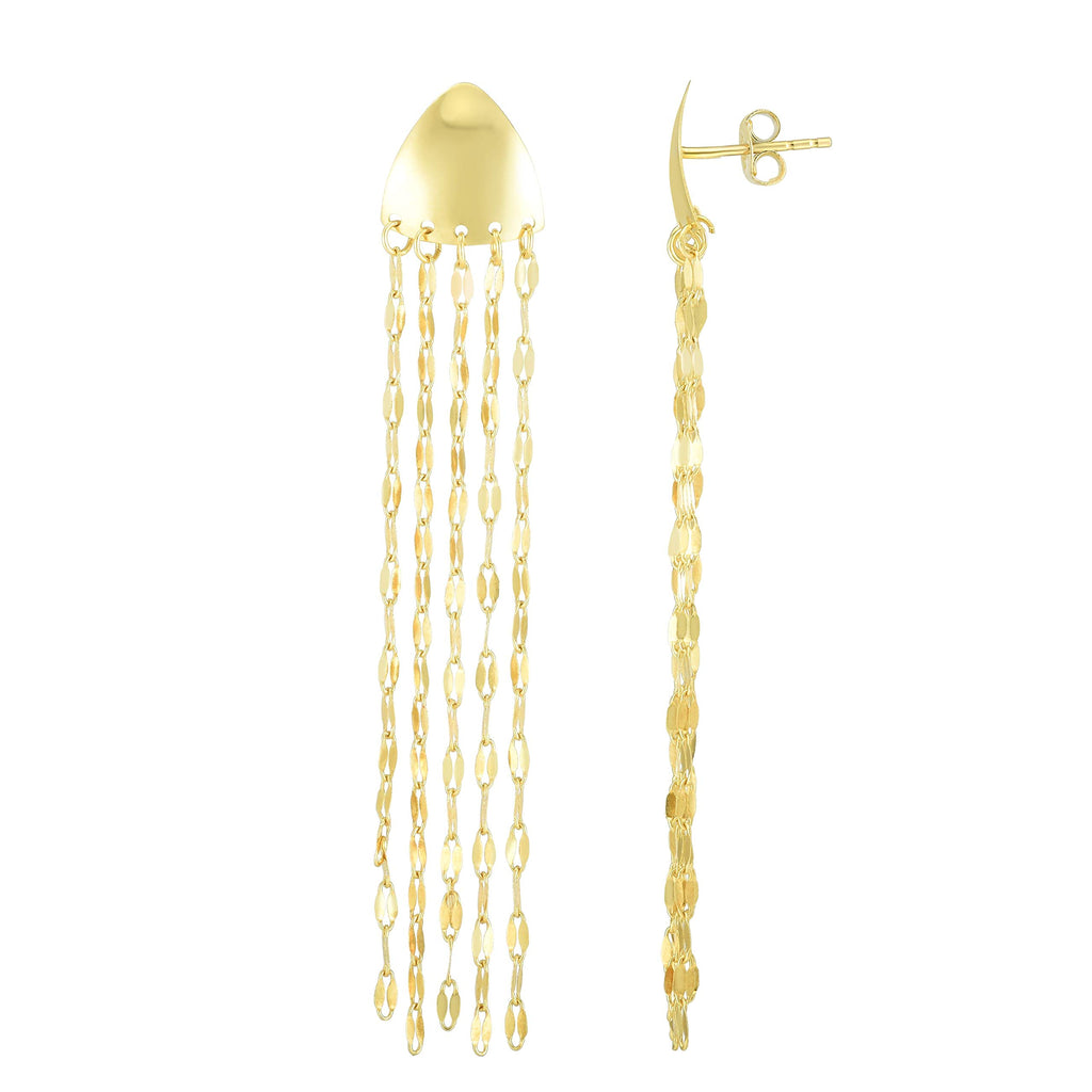 14K Yellow Gold 60x10mm Shiny Chandelier Tassel Earrings with Push Back Clasp - JewelStop1