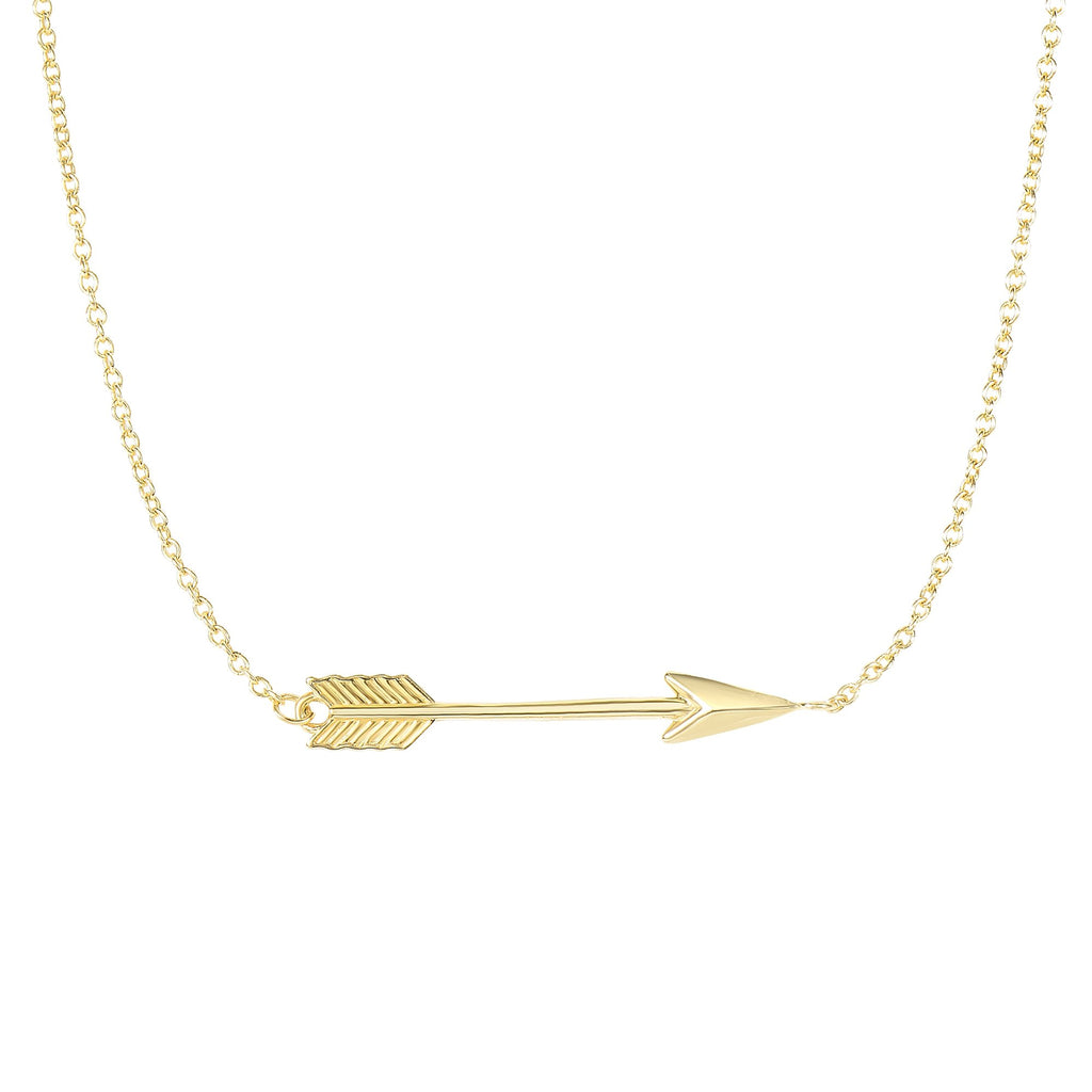14k Yellow Gold Shiny 30mm Side Ways Arrow Pendant Necklace, Lobster Clasp - 18" - JewelStop1
