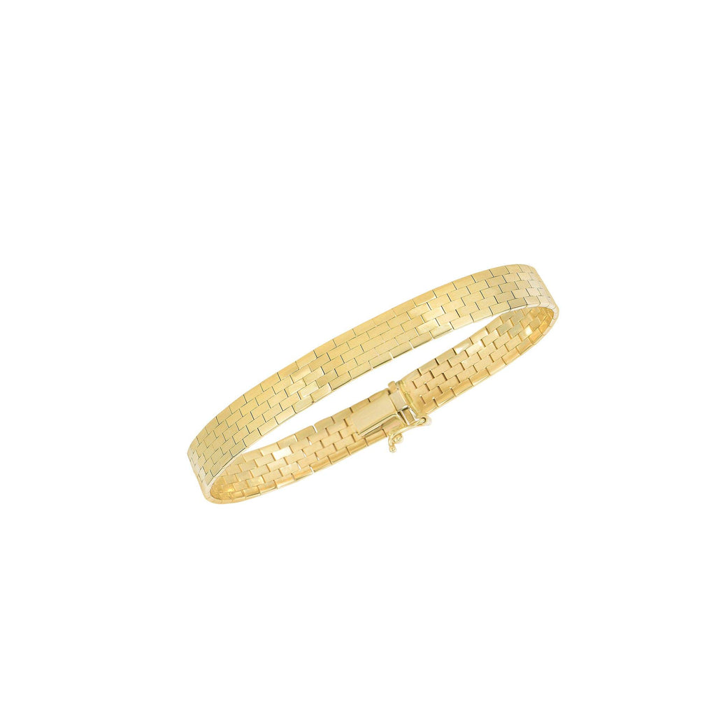 14K Yellow Gold 8.0mm Shiny Rectangular Pattern Brick Omega Fancy Bracelet - JewelStop1