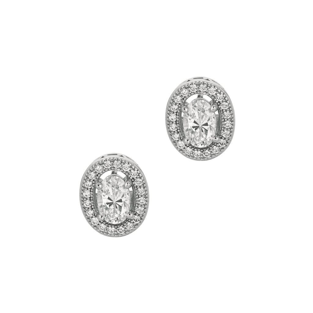 Sterling Silver Rhodium Finish Open Clear Cubic Zirconia Earrings 9x11mm - JewelStop1