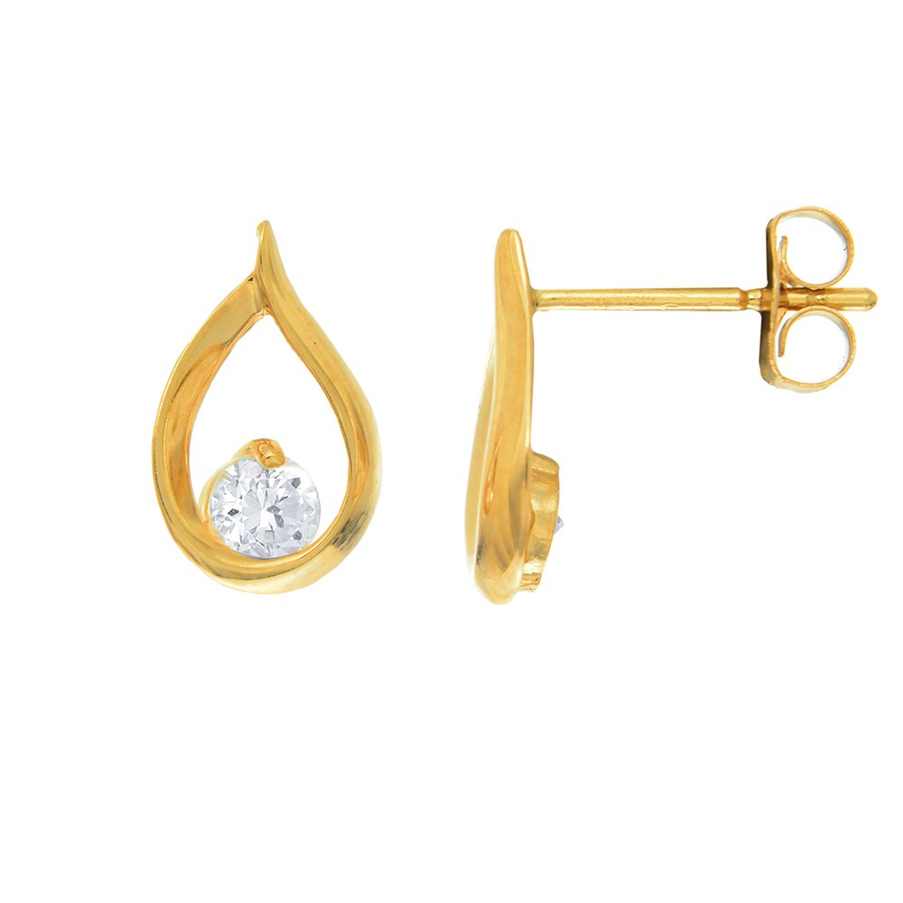 14K Solid Yellow Gold Shiny CZ Teardrop Pear Stud Post Earrings - JewelStop1