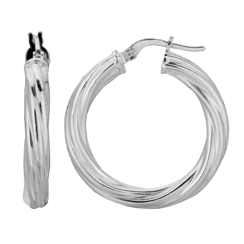 925 Sterling Silver 28mm X 4mm Twisted Hoop Earrings - JewelStop1