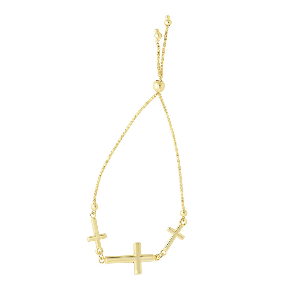 14k Yellow Gold 1mm Diamond-Cut Sideways Cross Element Adjustable Bracelet - JewelStop1