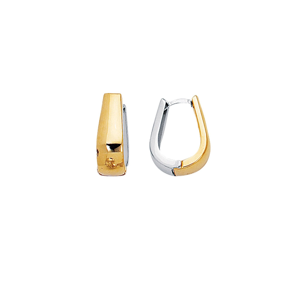 14k 2 Tone Gold 10 mm X 20 mm Huggie Hinged Hoop Earrings - JewelStop1