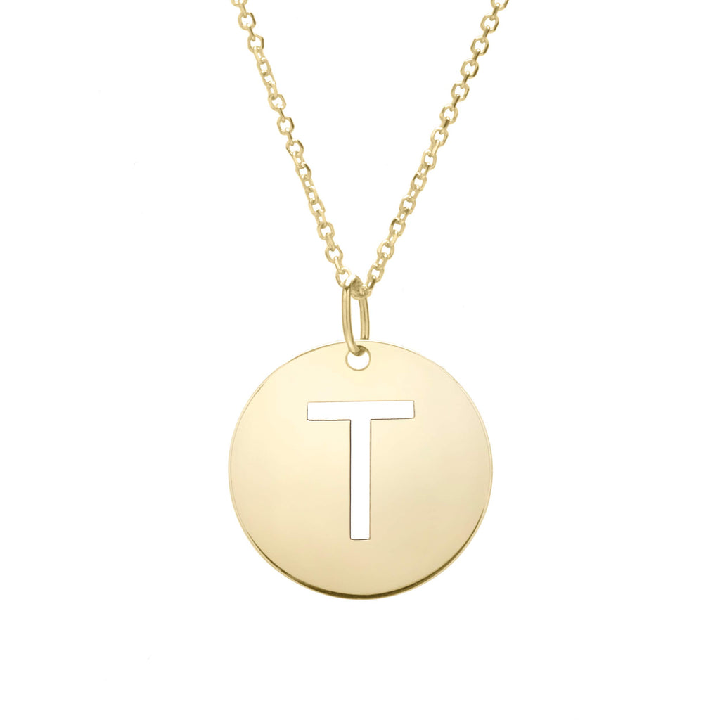 14k Yellow Gold 15mm Initial-T Pendant, 18" 0.8mm Extendable Classic Cable Chain - JewelStop1
