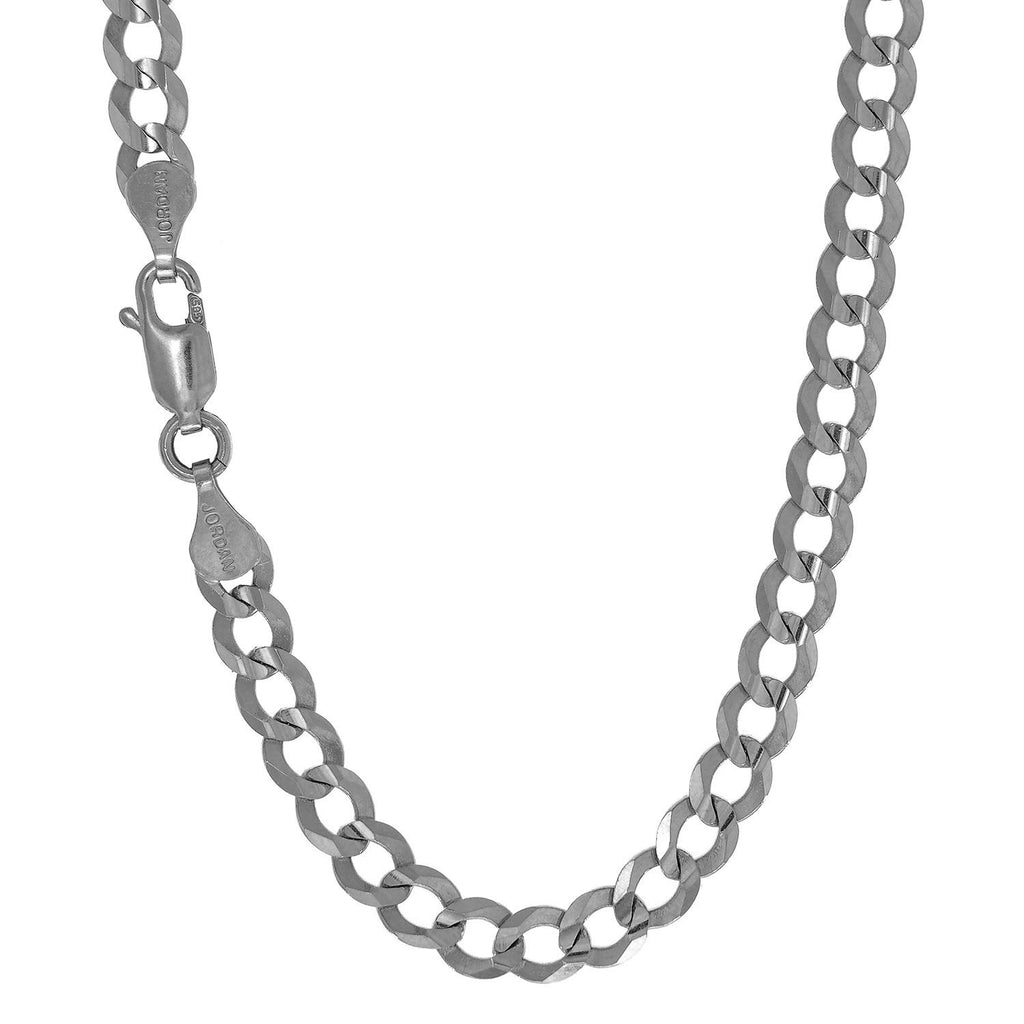 925 Sterling Silver Rhodium Plated 9.5mm Curb Chain Necklace 24" Lobster Claw - JewelStop1