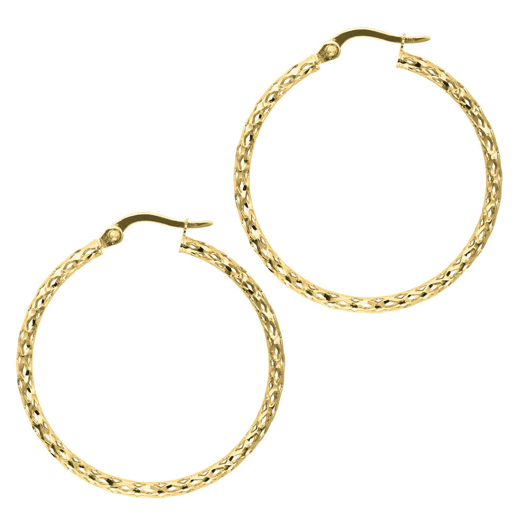 14k Yellow Gold 30mm X 2mm Round Hoop Earrings - JewelStop1